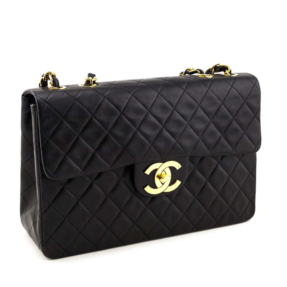 Chanel Black Quilted Lambskin Vintage Jumbo XL Single Flap Bag