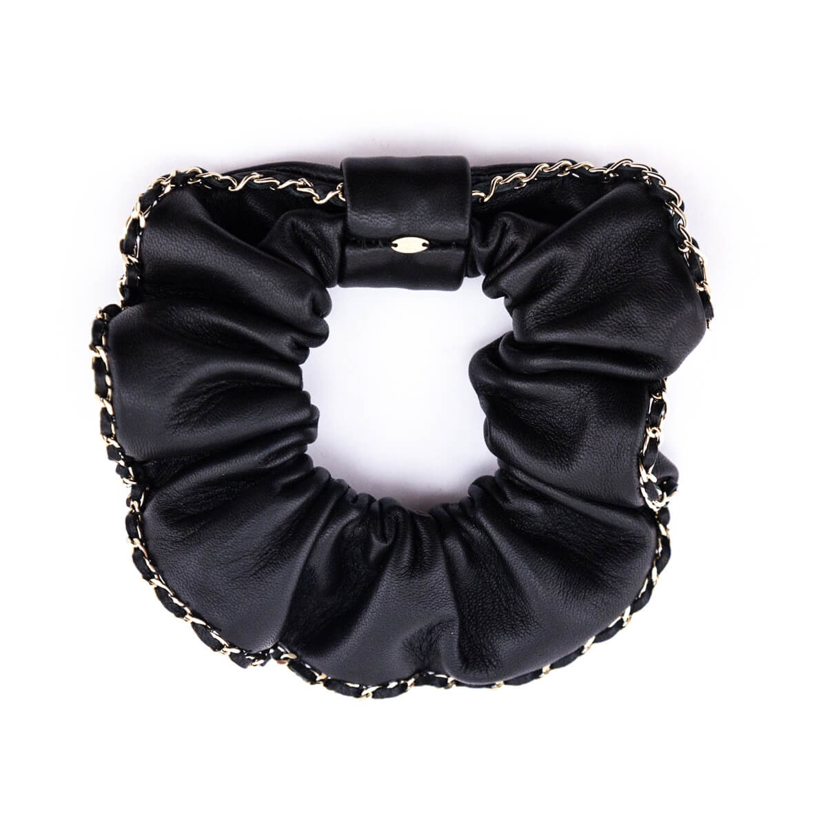 Chanel Black Leather & Chain CC Scrunchie