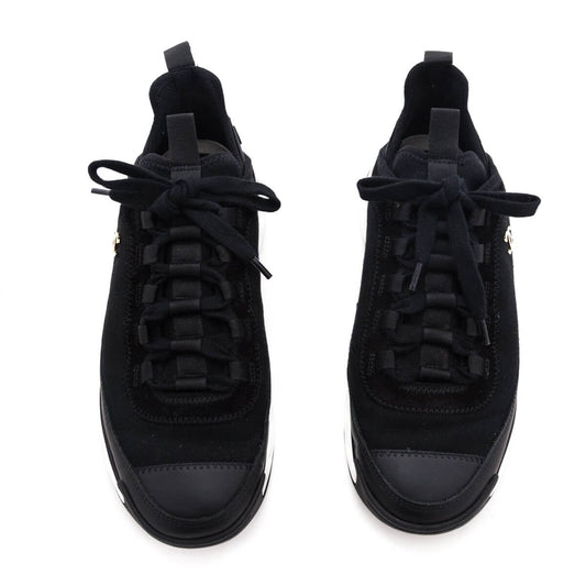 Chanel Black Leather & Suede CC Low Top Sneakers Size US 8 | EU 38