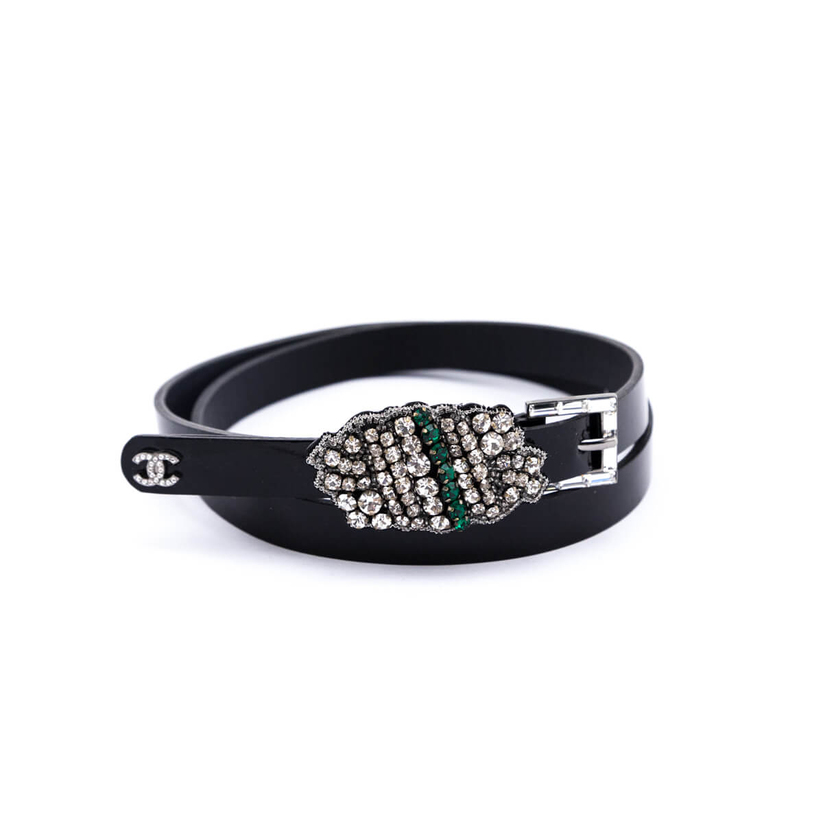 Chanel Black Patent & Strass Skinny Belt Size L