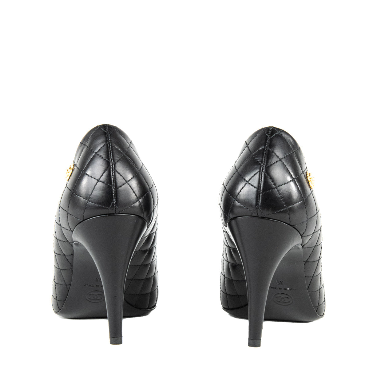 Chanel Black Quilted Camellia Cap Toe Pumps Size US 9 | EU 39