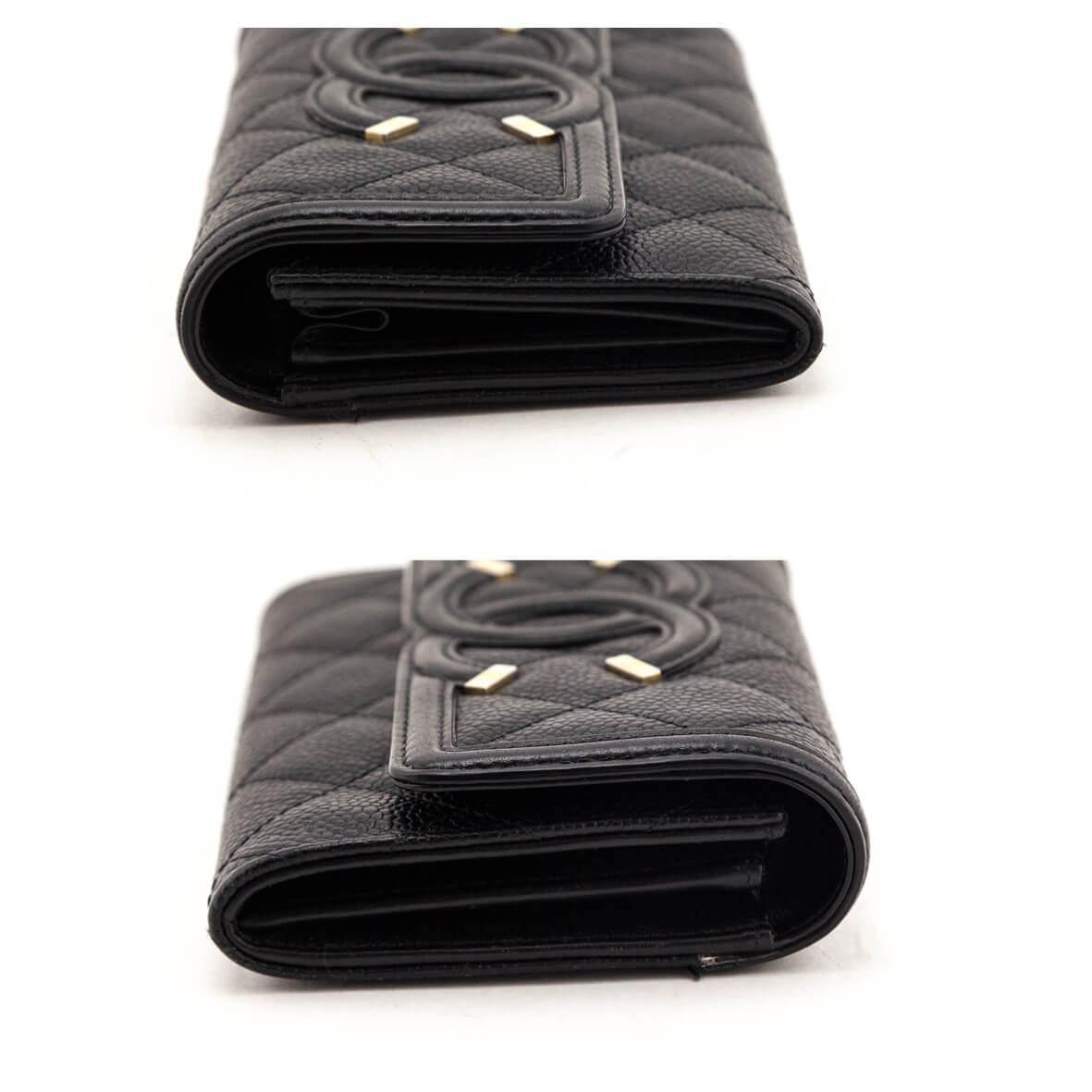 Chanel Black Quilted Caviar Filigree Flap Wallet
