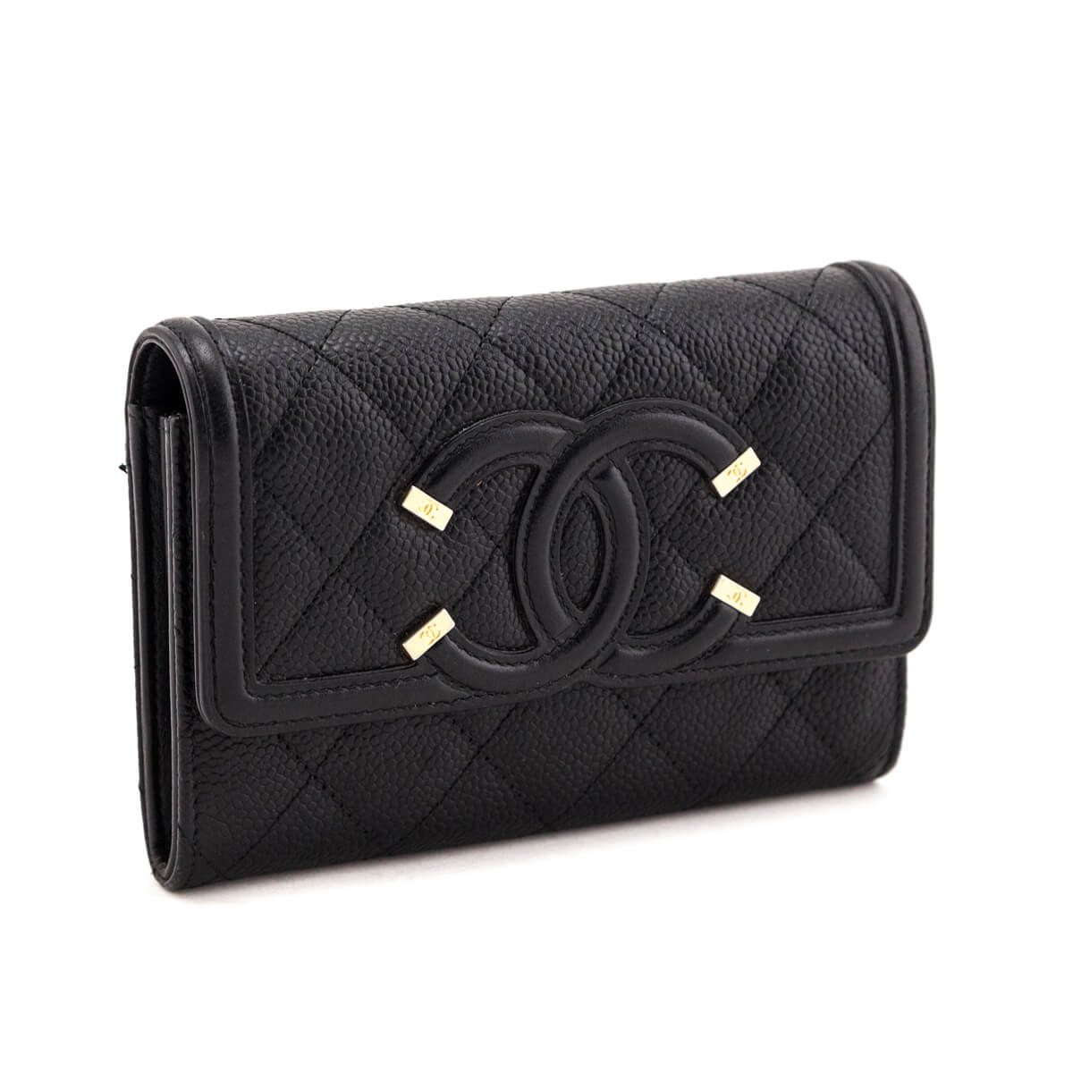 Chanel Black Quilted Caviar Filigree Flap Wallet
