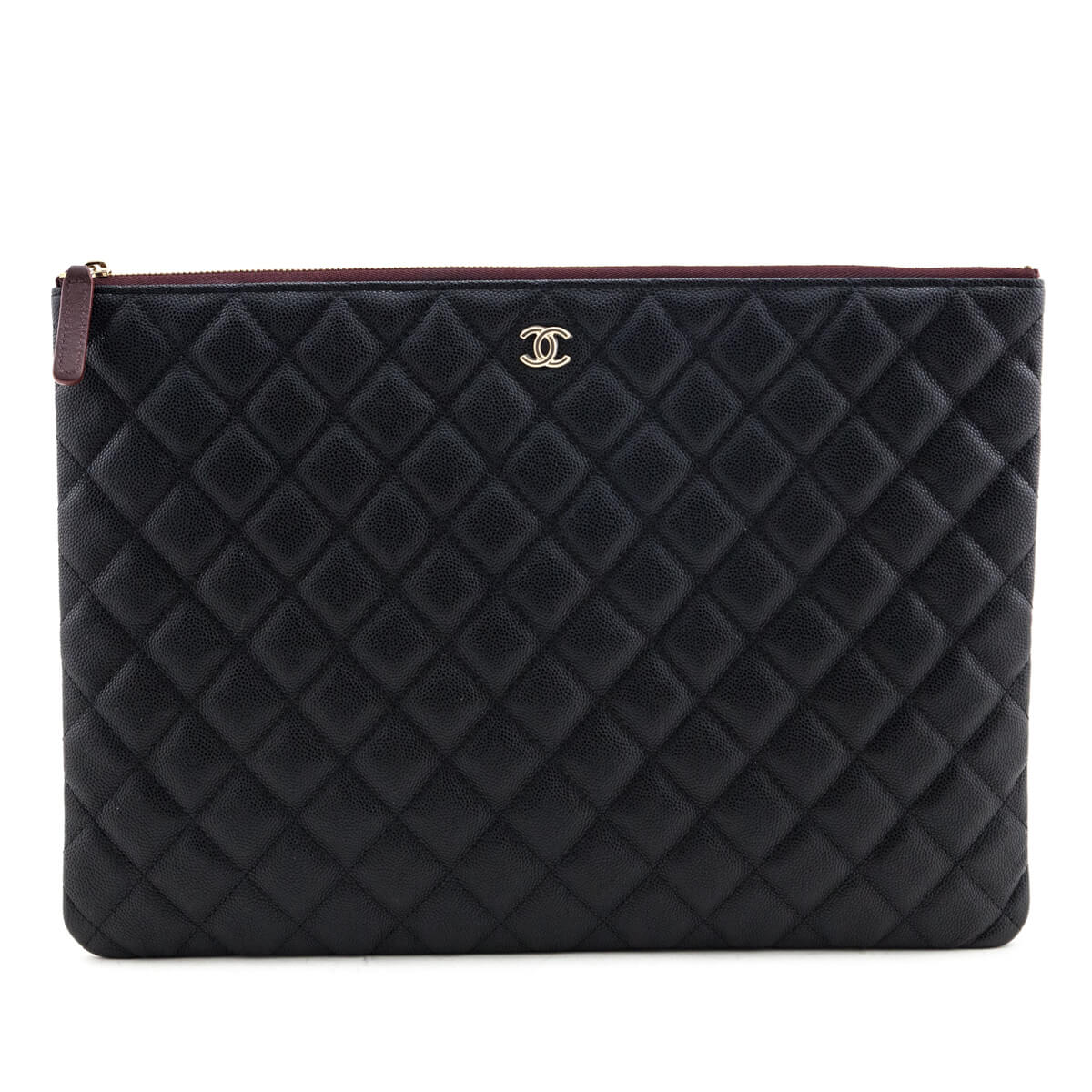 Chanel Black Quilted Caviar Large Classic Pouch