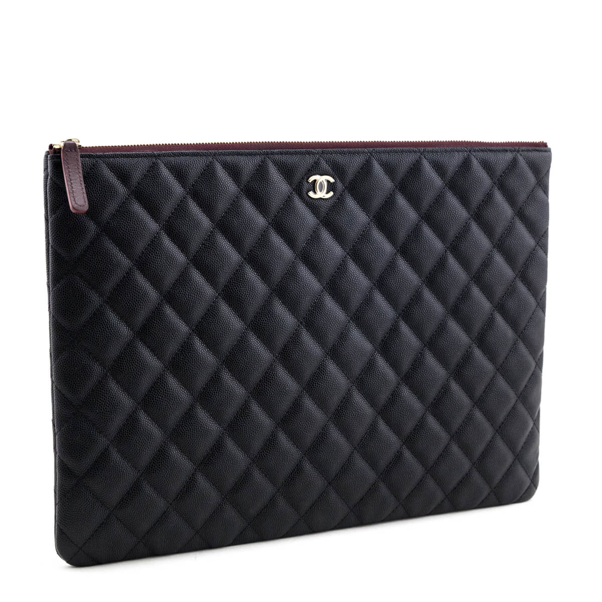 Chanel Black Quilted Caviar Large Classic Pouch