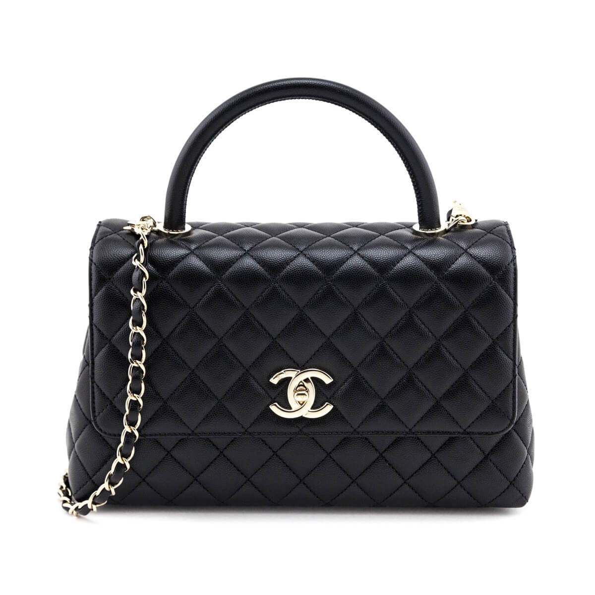 Chanel Black Quilted Caviar Small Coco Handle Flap Bag