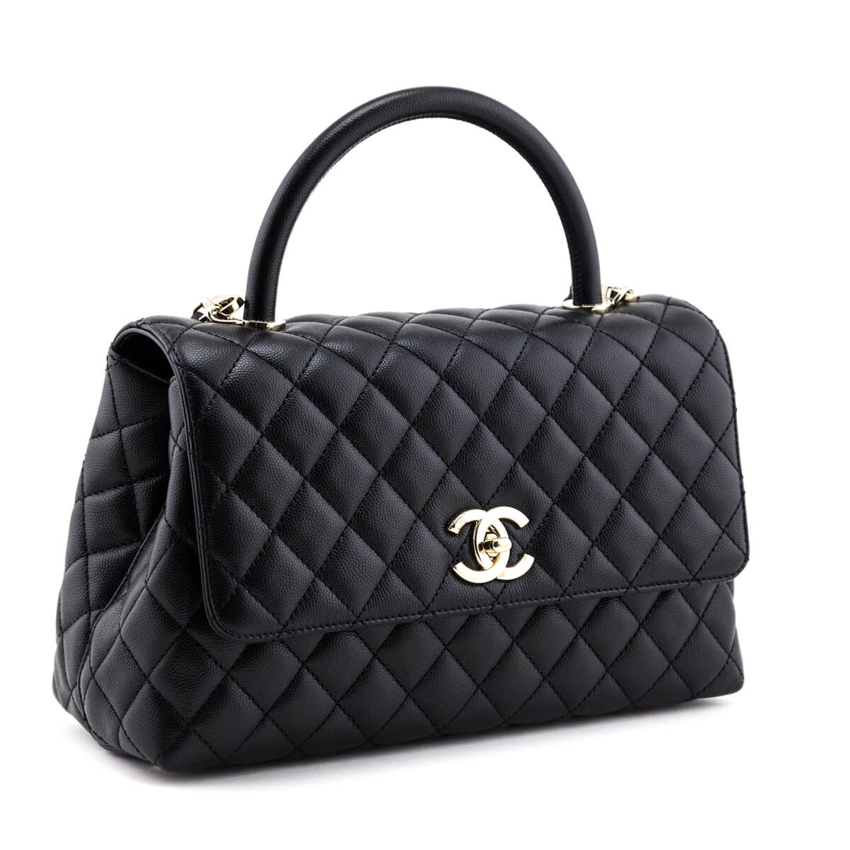 Chanel Black Quilted Caviar Small Coco Handle Flap Bag