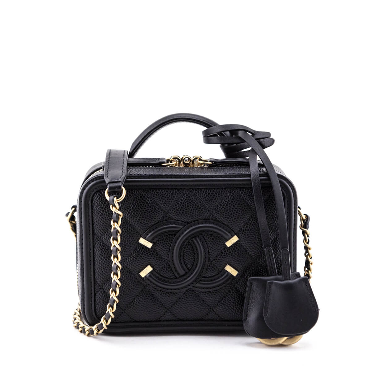 Chanel Black Quilted Caviar Small Filigree CC Vanity Case