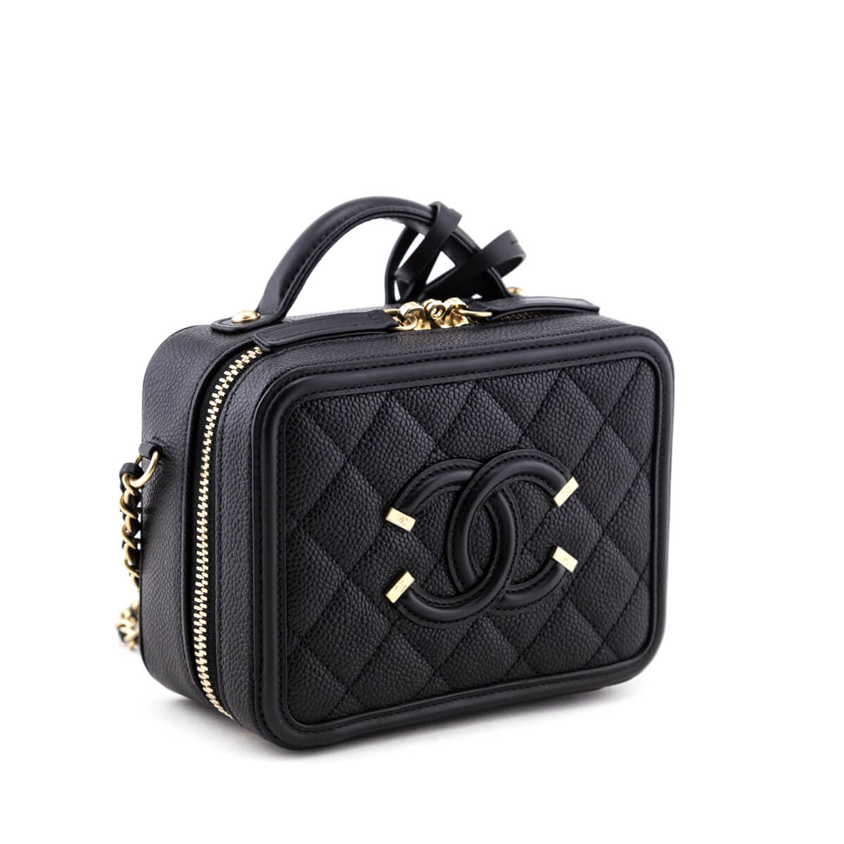 Chanel Black Quilted Caviar Small Filigree CC Vanity Case