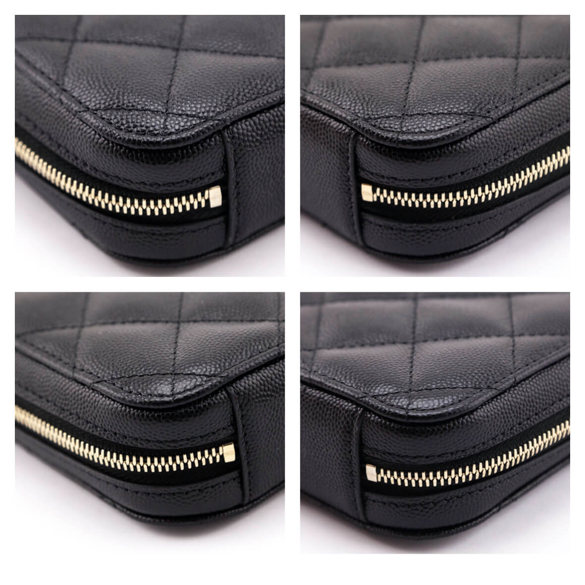 Chanel Black Quilted Caviar Zip Around Chain Phone Case