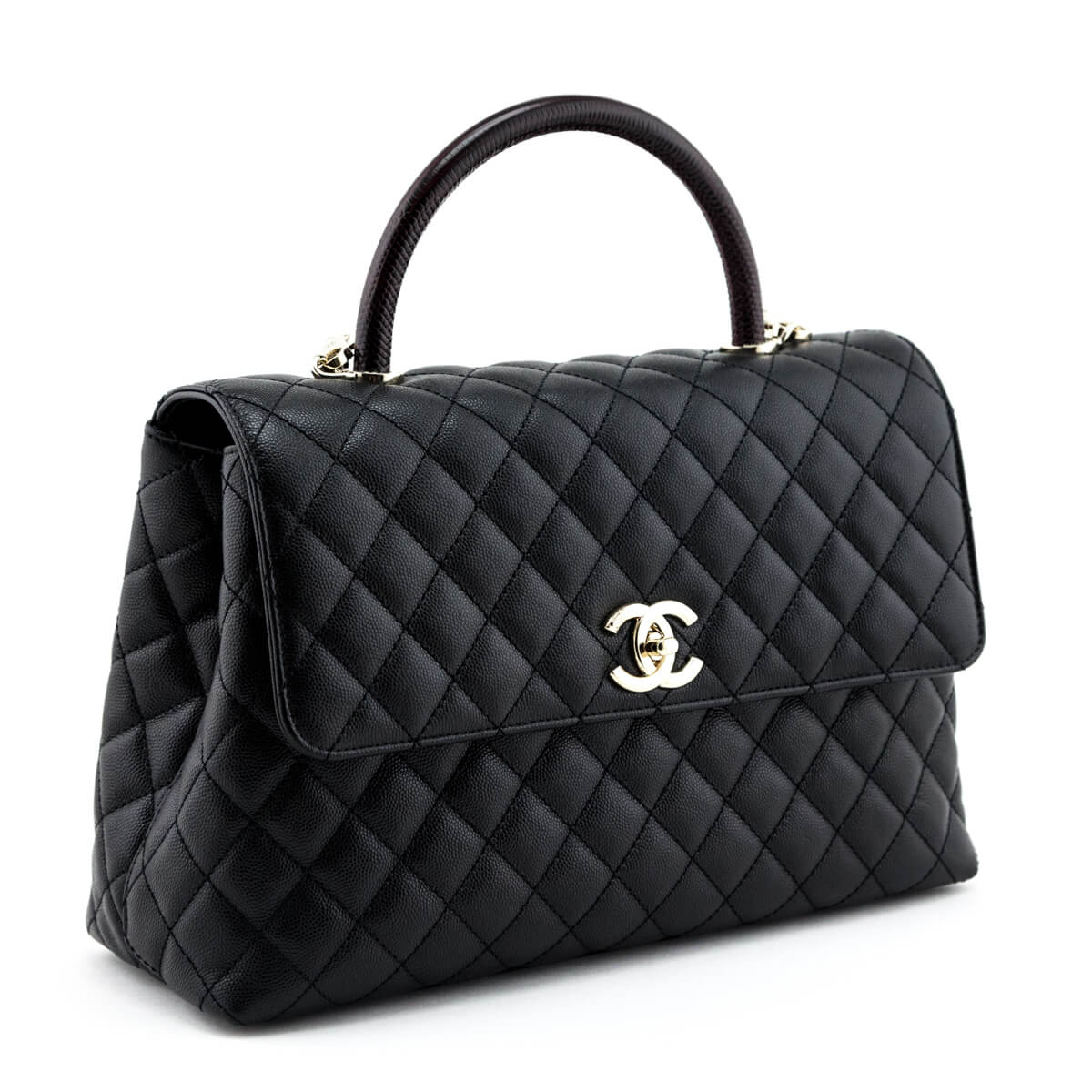 Chanel Black Quilted Caviar & Lizard Medium Coco Handle Flap Bag