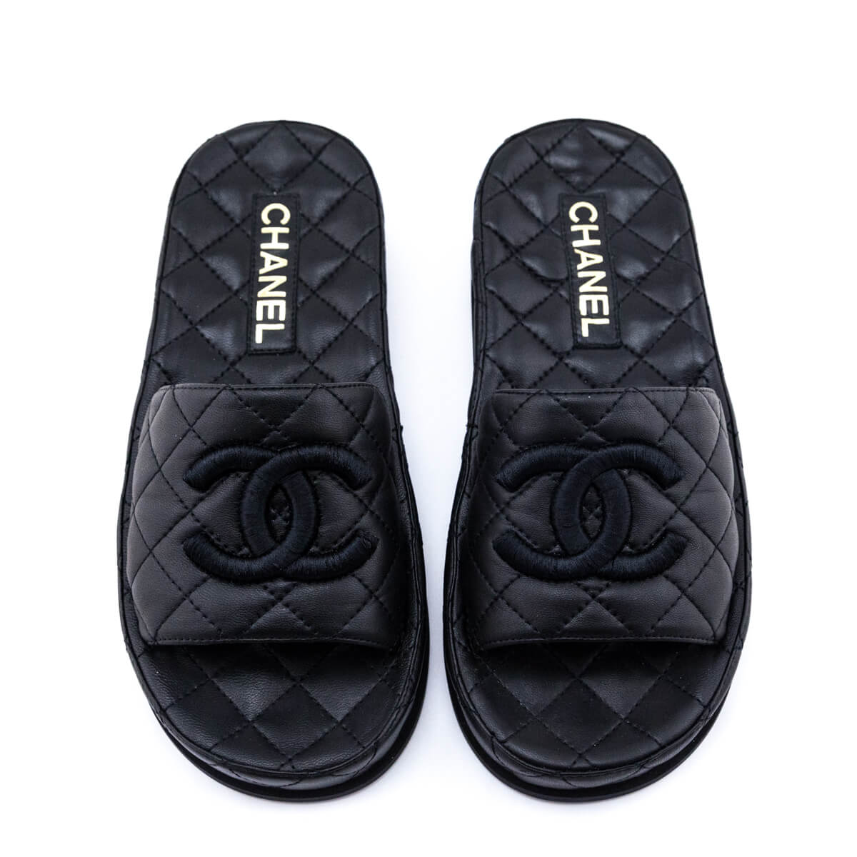 Chanel Black Quilted Lambskin CC Slides Size US 6 | EU 36
