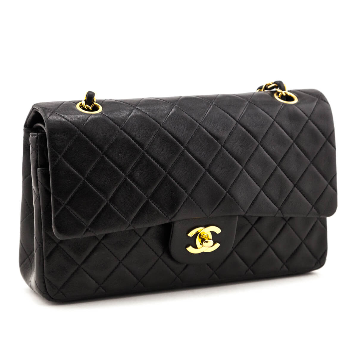 Chanel Black Quilted Lambskin Vintage Medium Classic Double Flap Bag