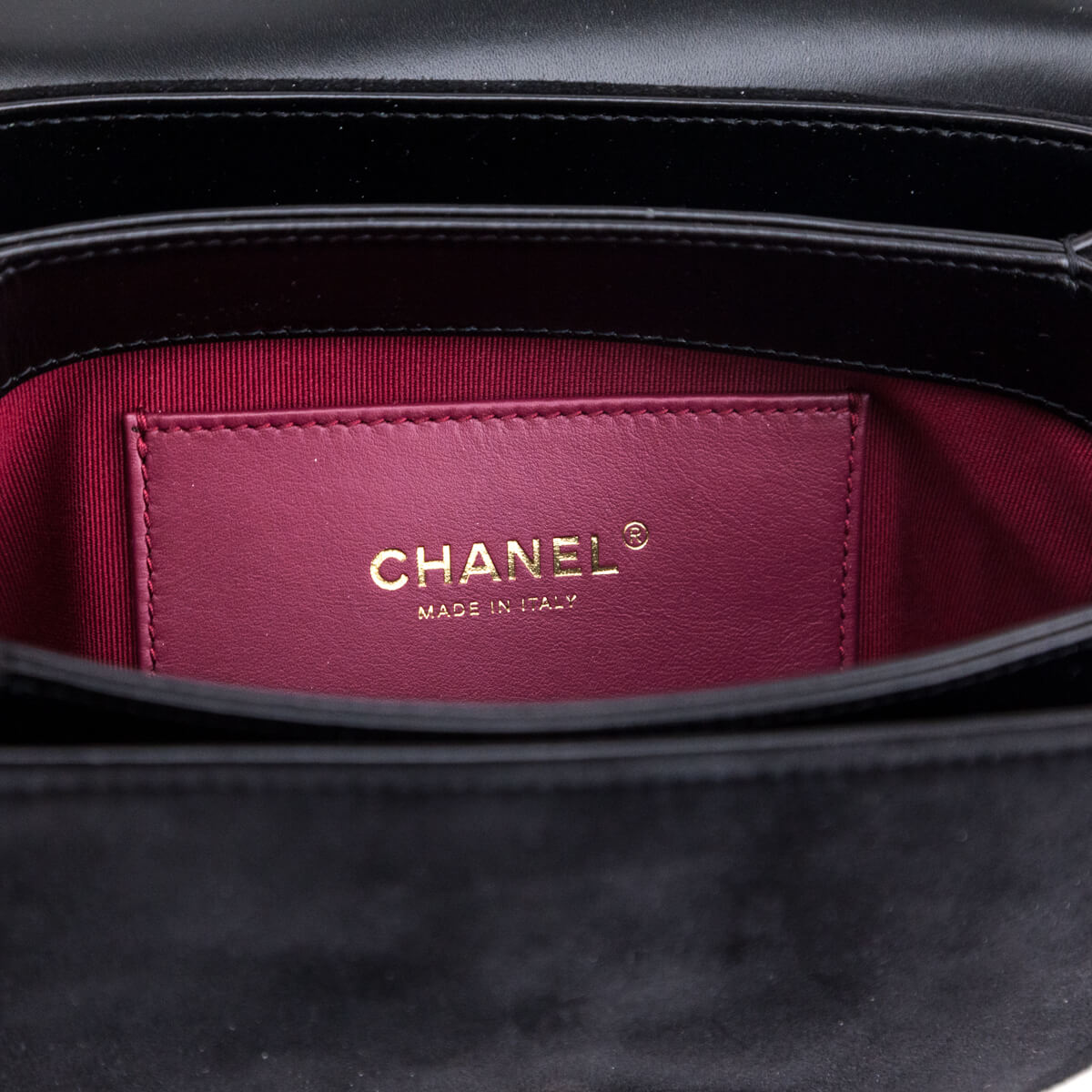 Chanel Black Quilted Shiny Calfskin & Suede Mini Messenger Bag