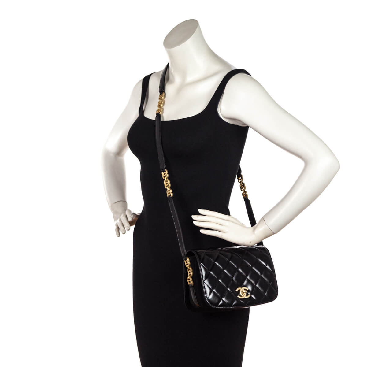 Chanel Black Quilted Shiny Calfskin & Suede Mini Messenger Bag