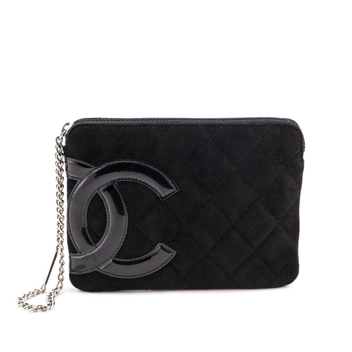 Chanel Black Quilted Suede Ligne Cambon Wristlet Pouch