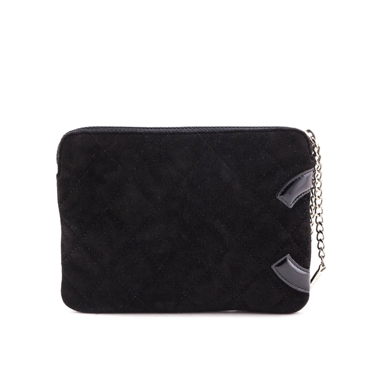 Chanel Black Quilted Suede Ligne Cambon Wristlet Pouch