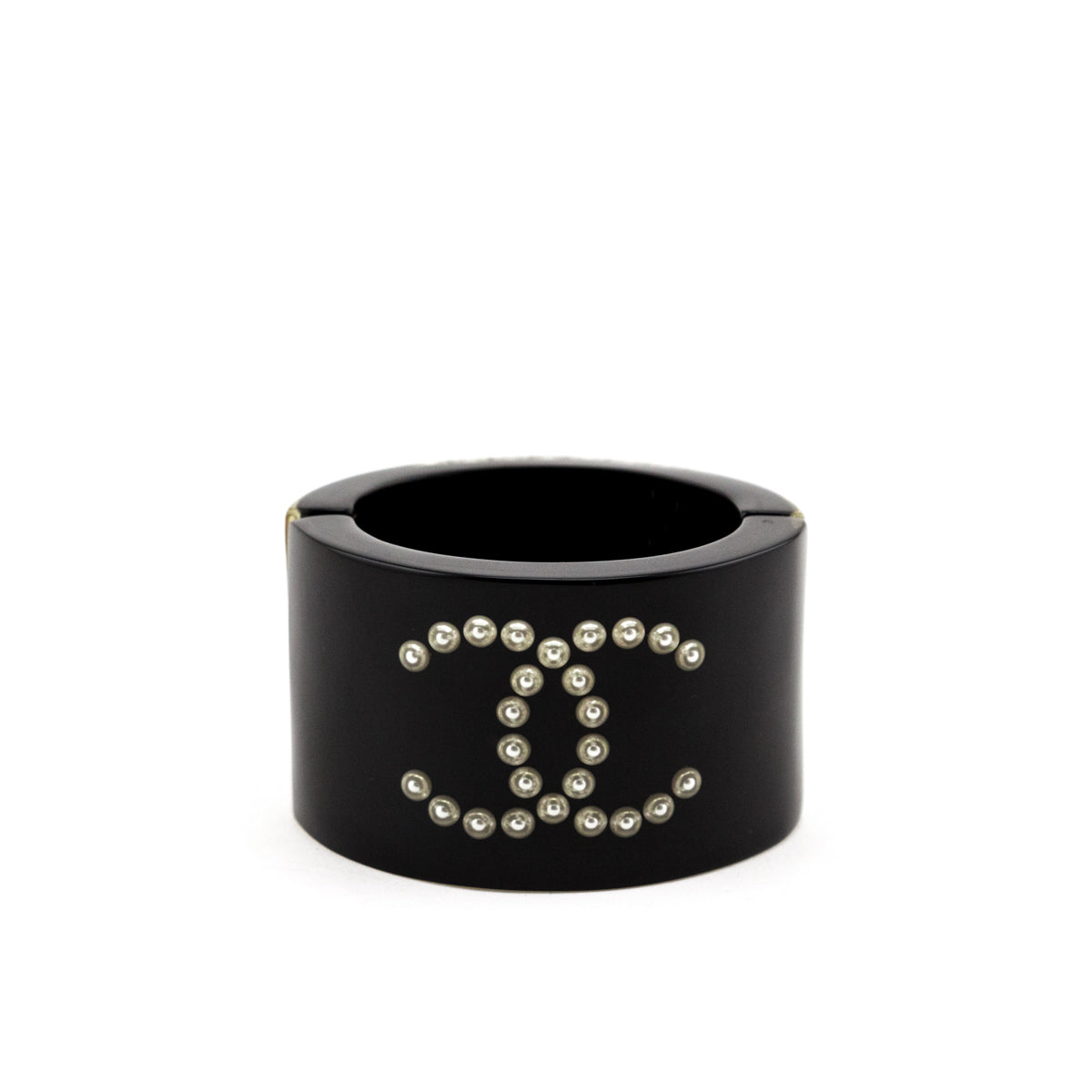 Chanel Black Resin Pearl CC Bangle Cuff