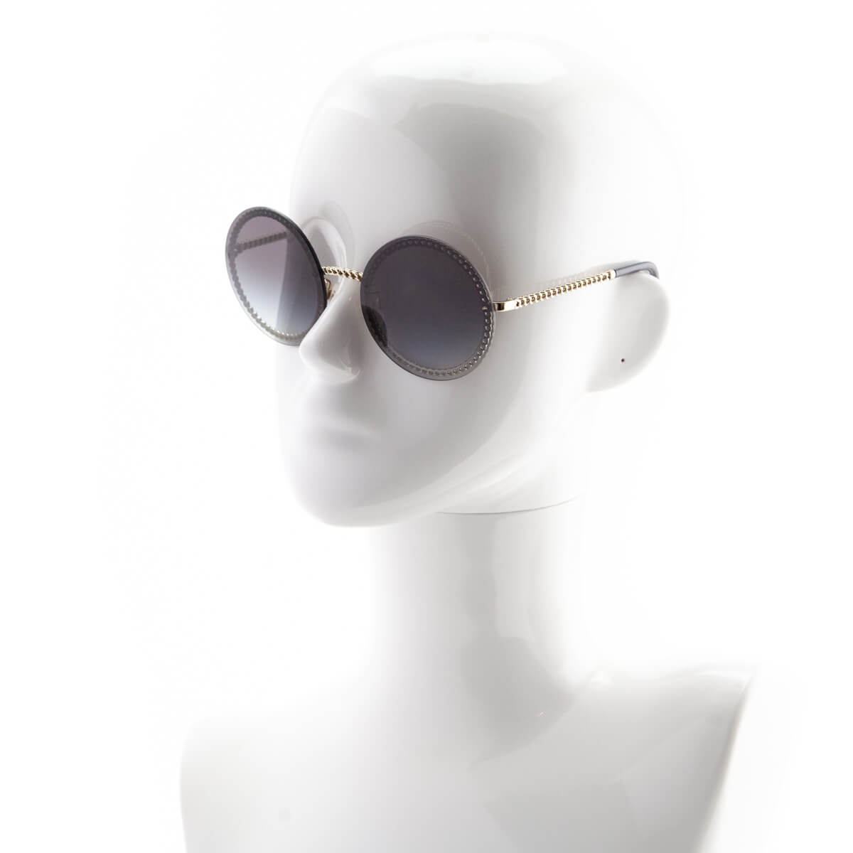 Chanel Black Round Chain-Link Accented Sunglasses with Chain