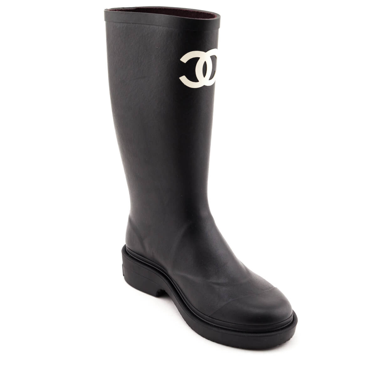 Chanel Black Rubber CC Rain Boot Size US 6 | EU 36