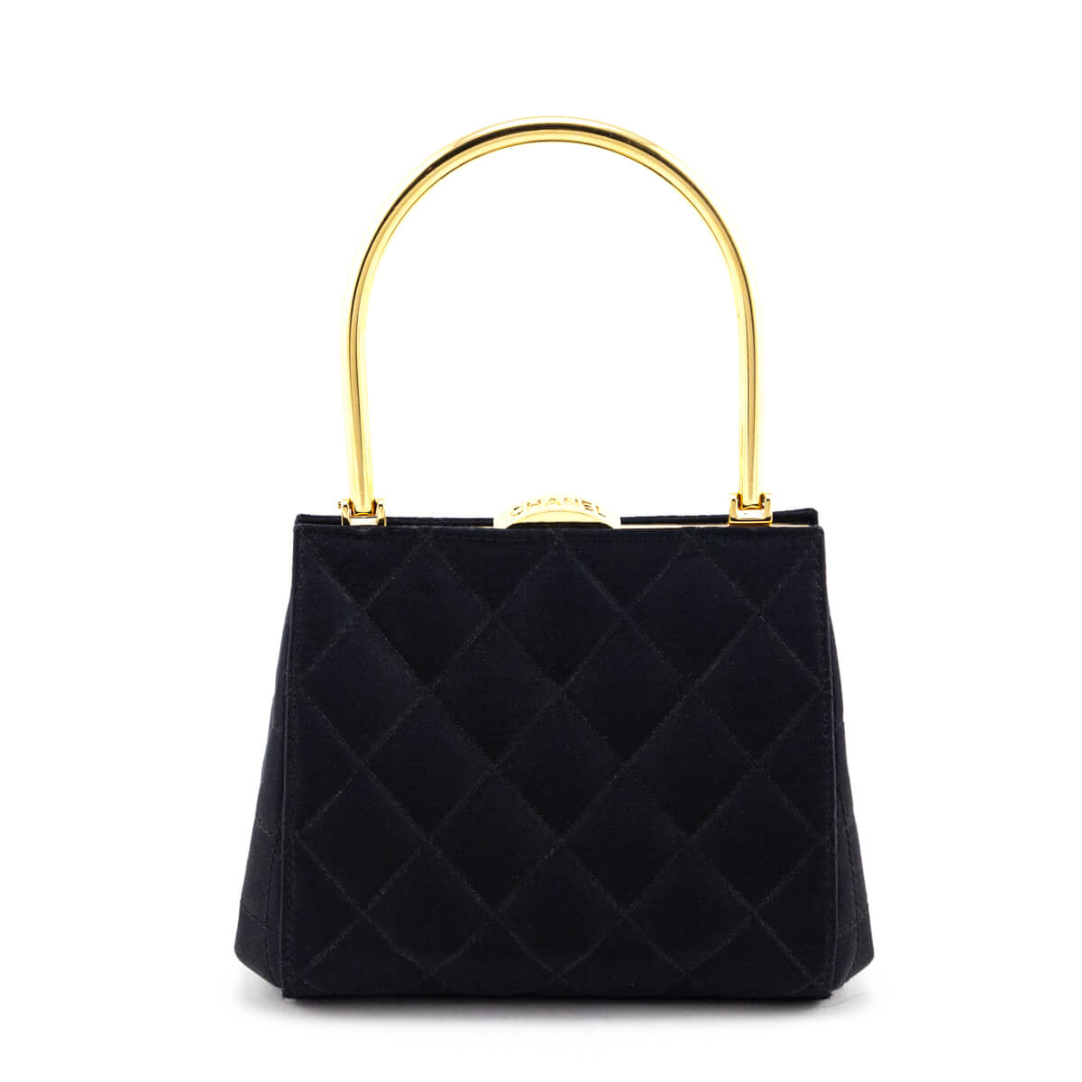 Chanel Black Satin Vintage Quilted Frame Evening Bag