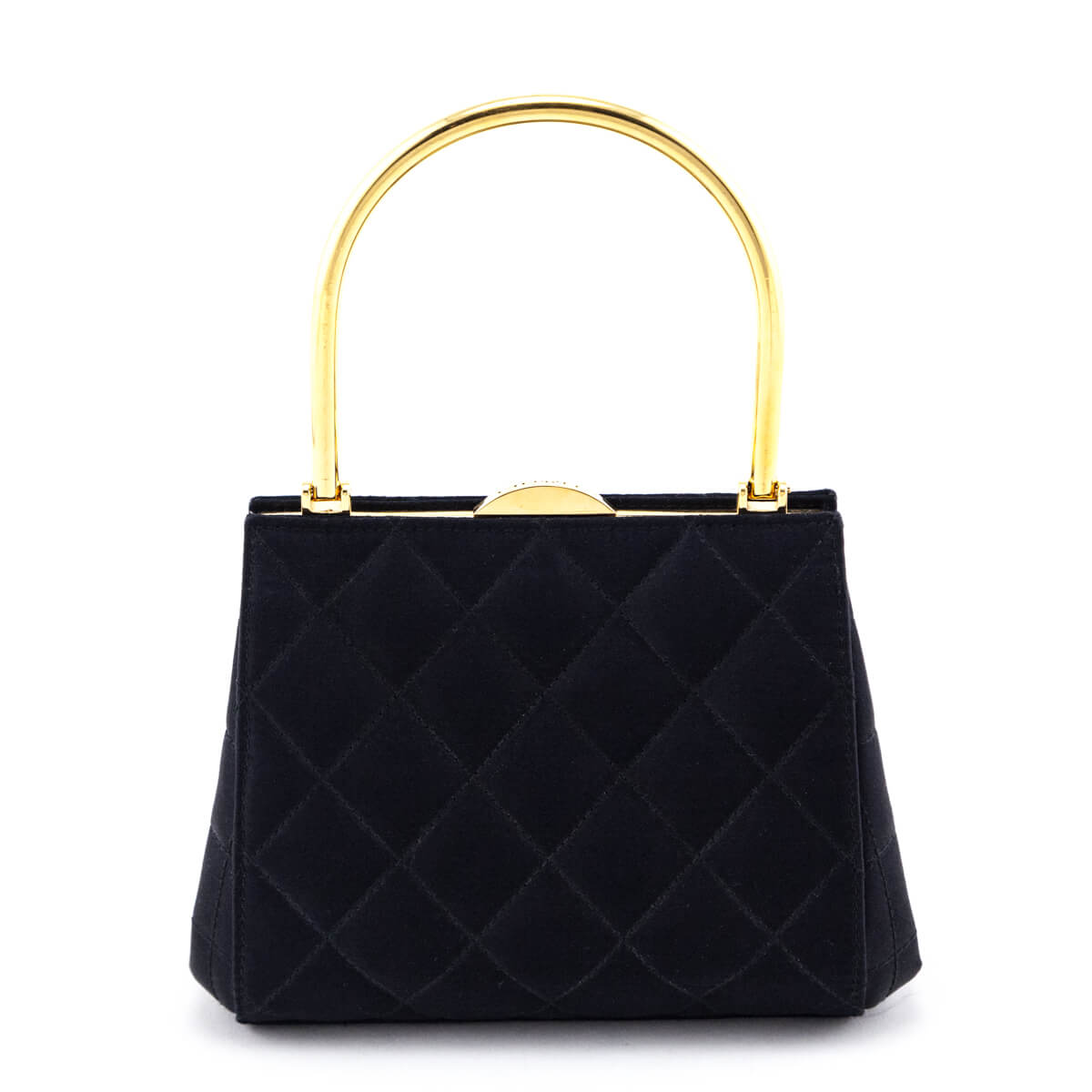 Chanel Black Satin Vintage Quilted Frame Evening Bag