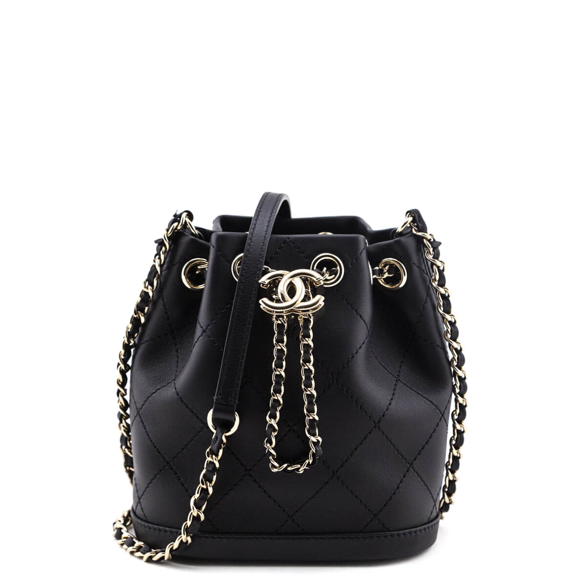 Chanel Black Stitched Calfskin Mini Drawstring Bag GHW