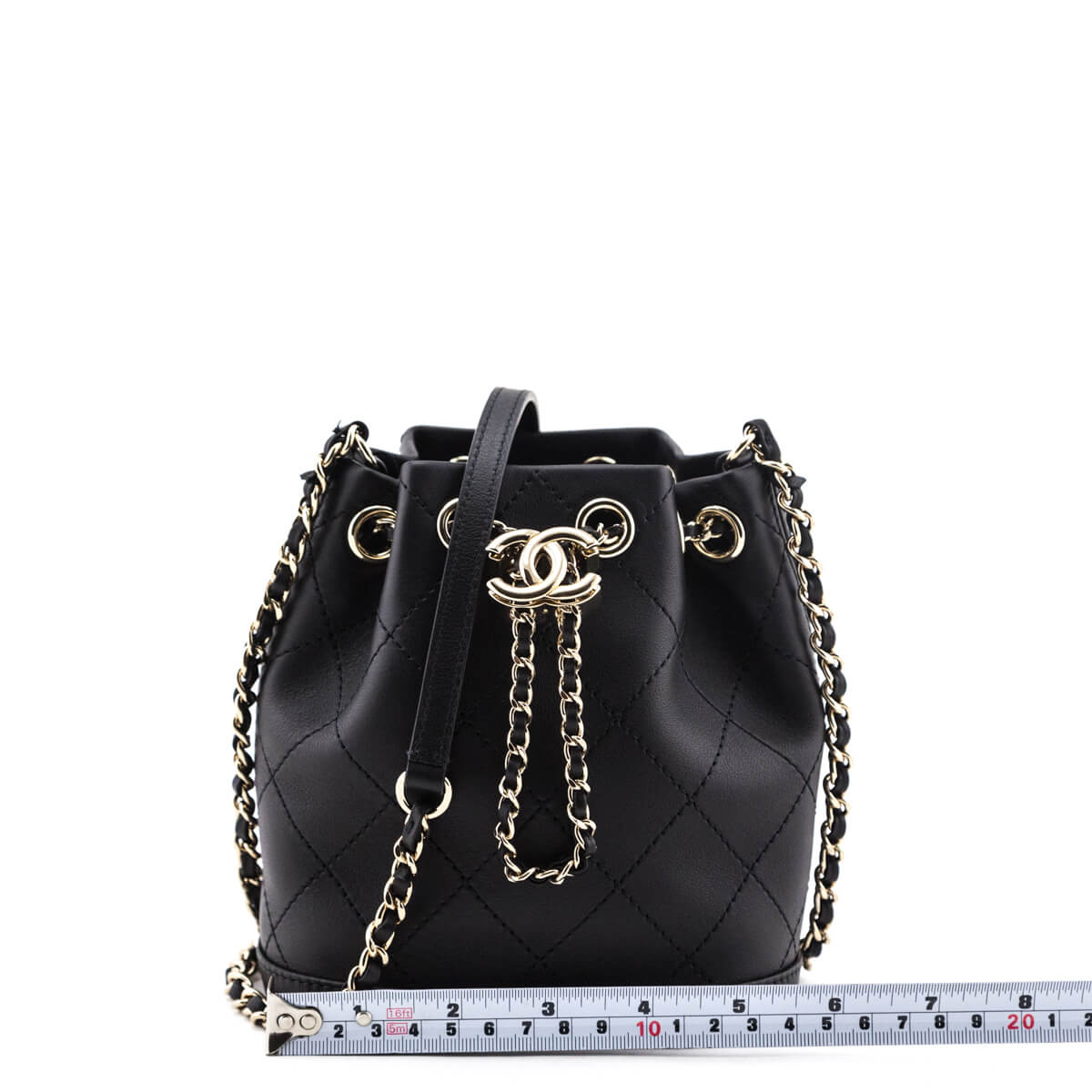 Chanel Black Stitched Calfskin Mini Drawstring Bag GHW