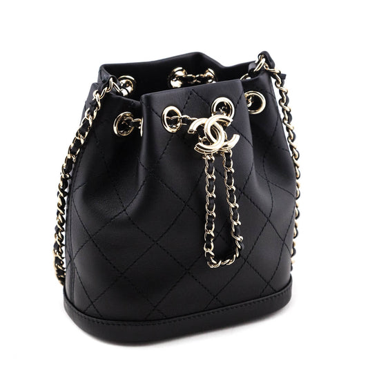 Chanel Black Stitched Calfskin Mini Drawstring Bag GHW