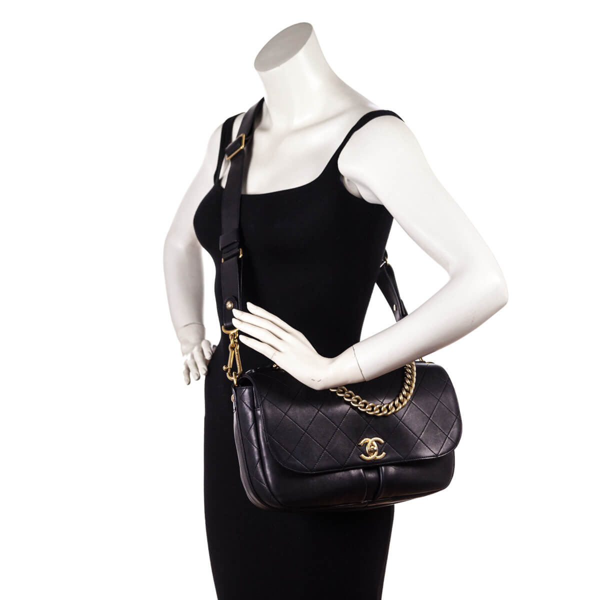 Chanel Black Stitched Calfskin Small Paris in Rome Messenger Bag