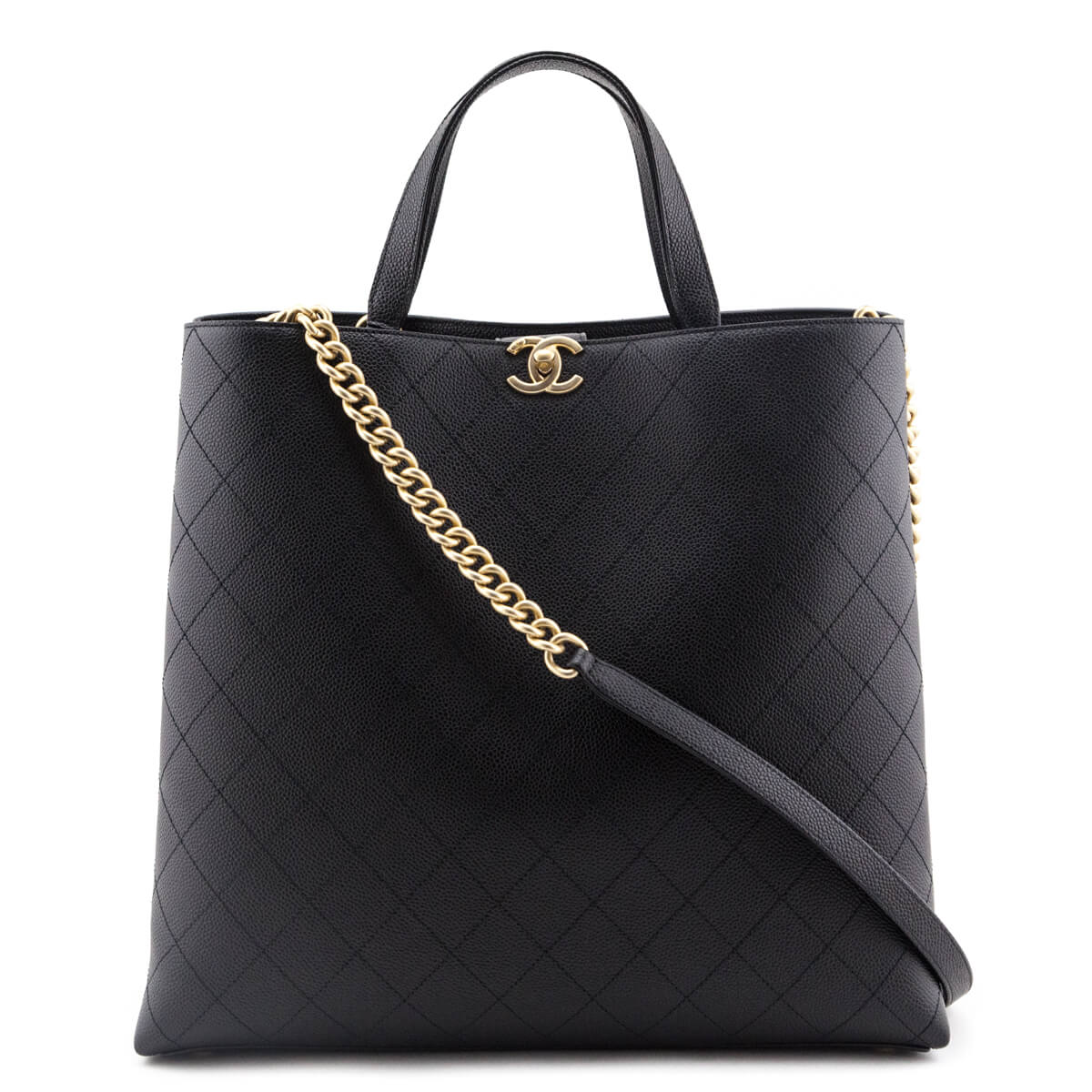 Chanel Black Stitched Grained Calfskin Large Shopping Bag GHW