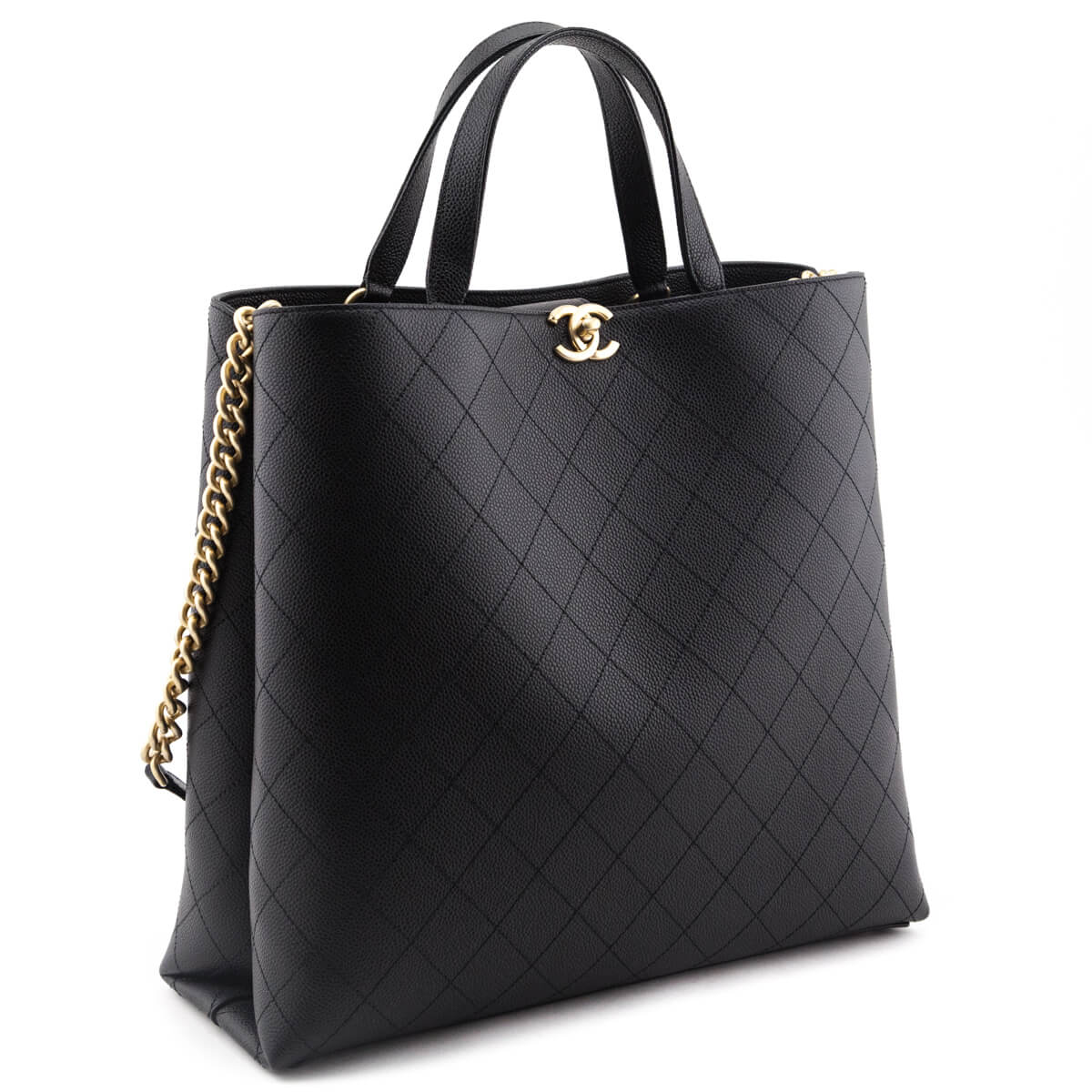 Chanel Black Stitched Grained Calfskin Large Shopping Bag GHW