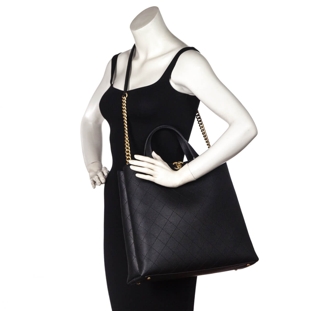 Chanel Black Stitched Grained Calfskin Large Shopping Bag GHW