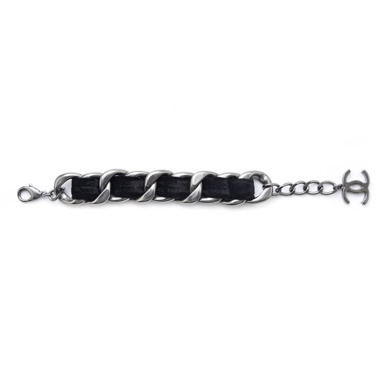 Chanel Black Velvet Curb Link CC Bracelet