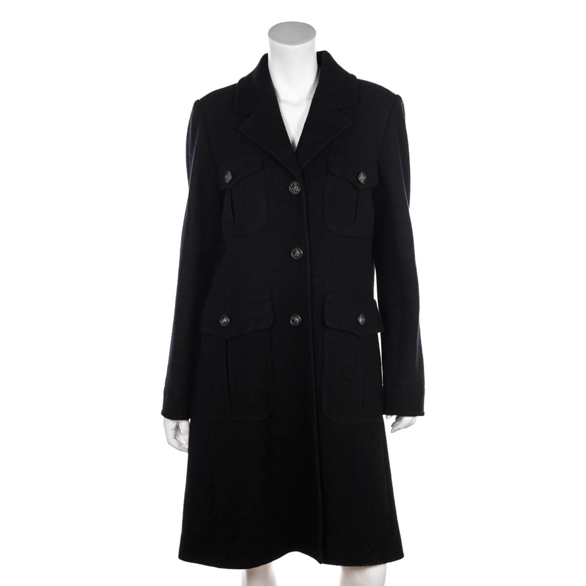 Chanel Black Wool Boucle Coat Size L | FR 42