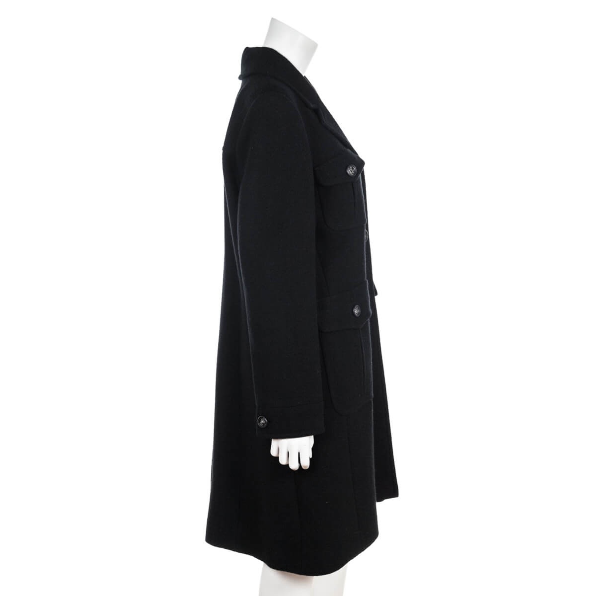 Chanel Black Wool Boucle Coat Size L | FR 42