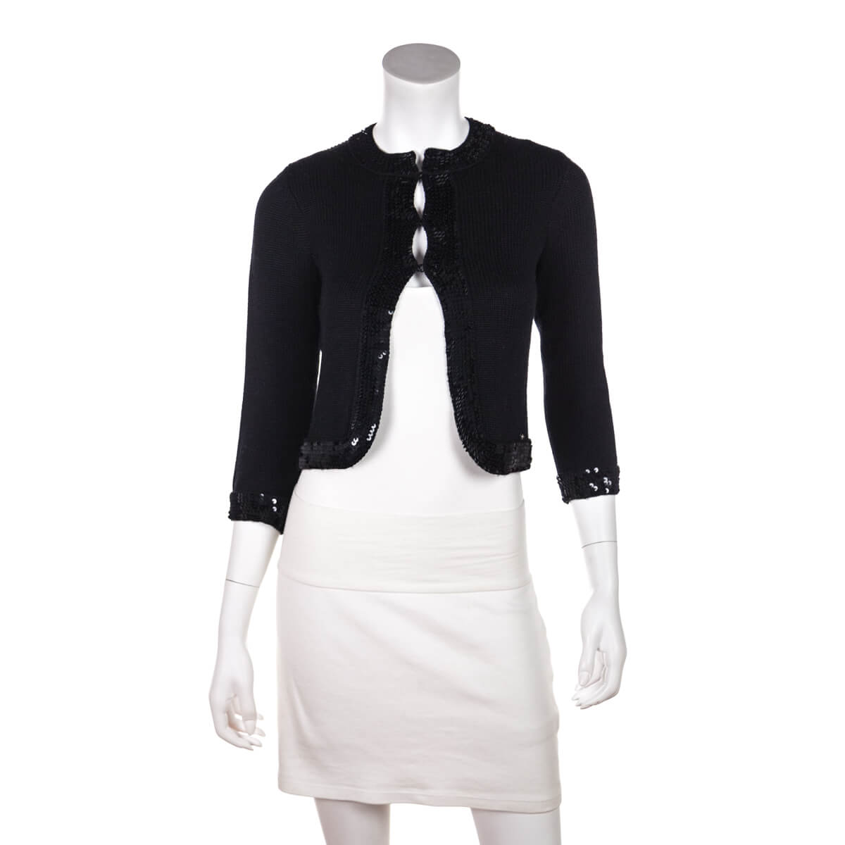 Chanel Black Wool Sequin Cardigan Size S | FR 38