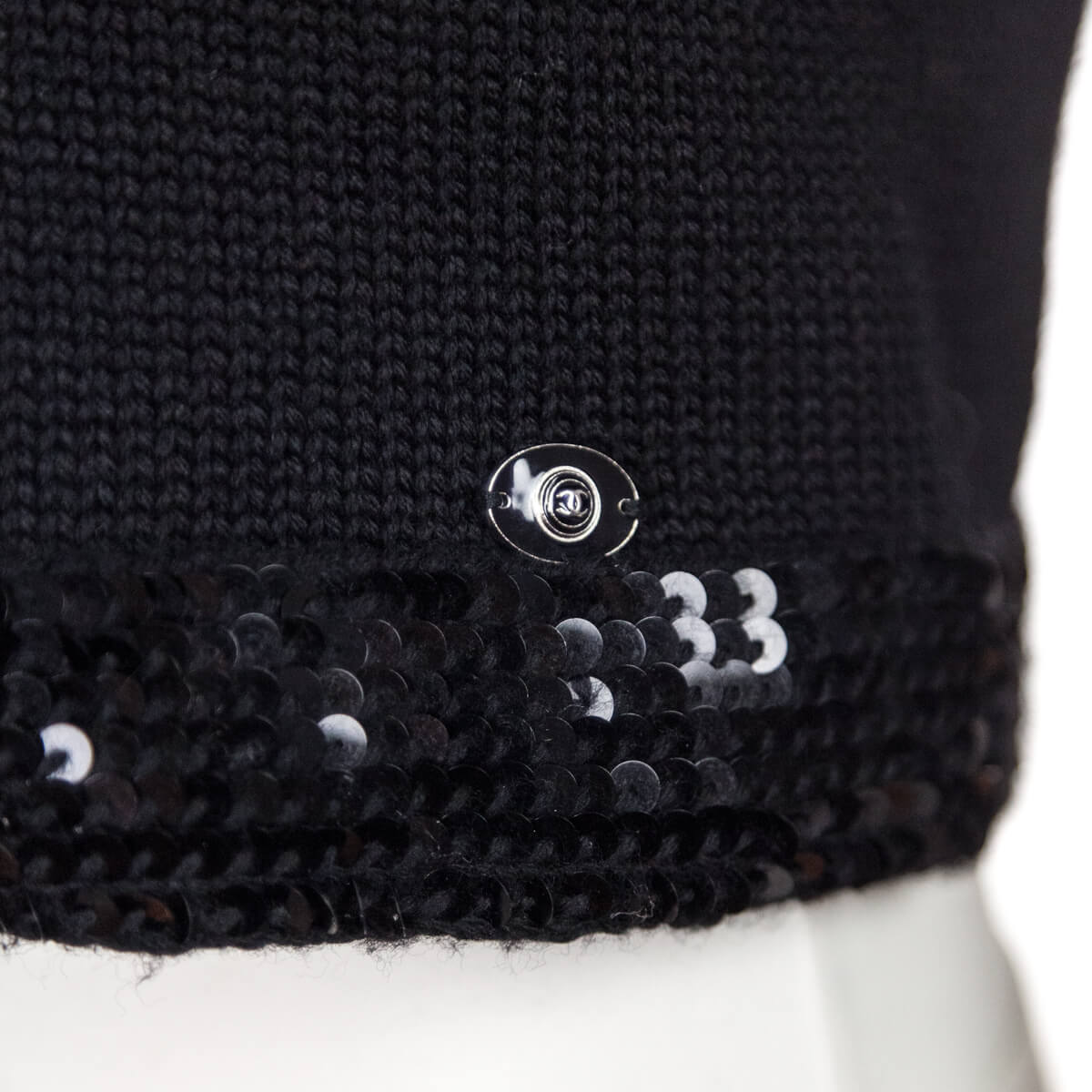 Chanel Black Wool Sequin Cardigan Size S | FR 38