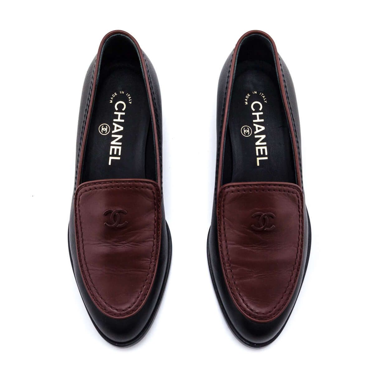 Chanel Black & Burgundy CC Loafers Size US 5.5 | EU 35.5