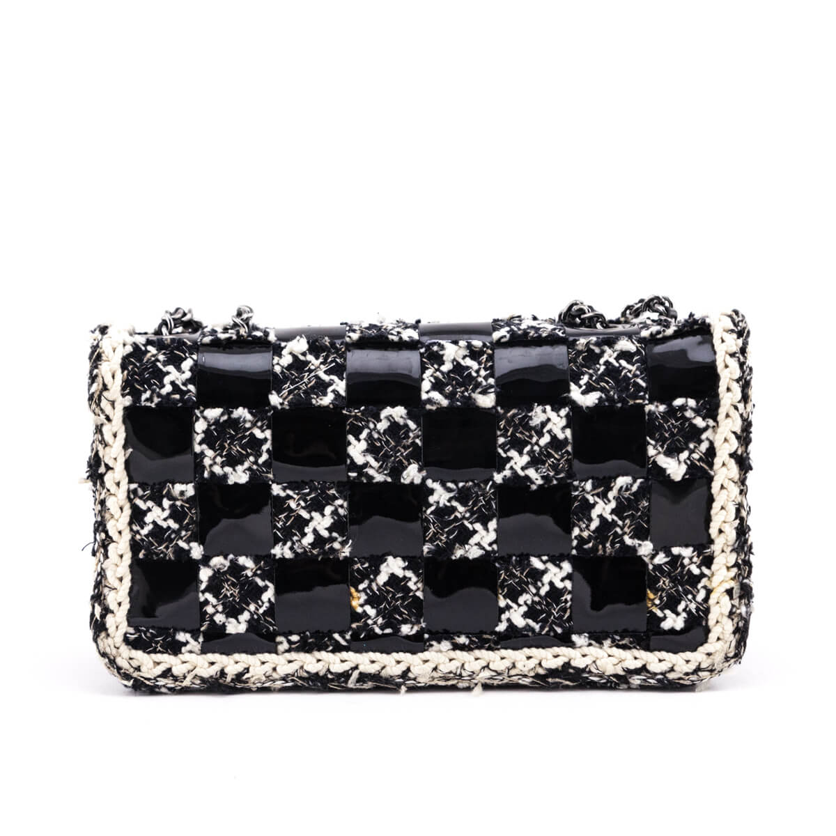 Chanel Black & Cream Tweed & Patent Check Mini Flap Bag