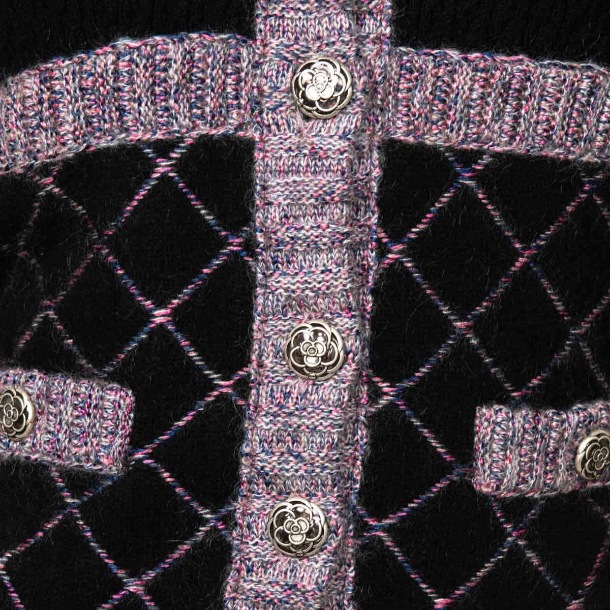 Chanel Black & Pink Silk & Cashmere Blend Brasserie Gabrielle Diamond Cardigan XXS | FR 34