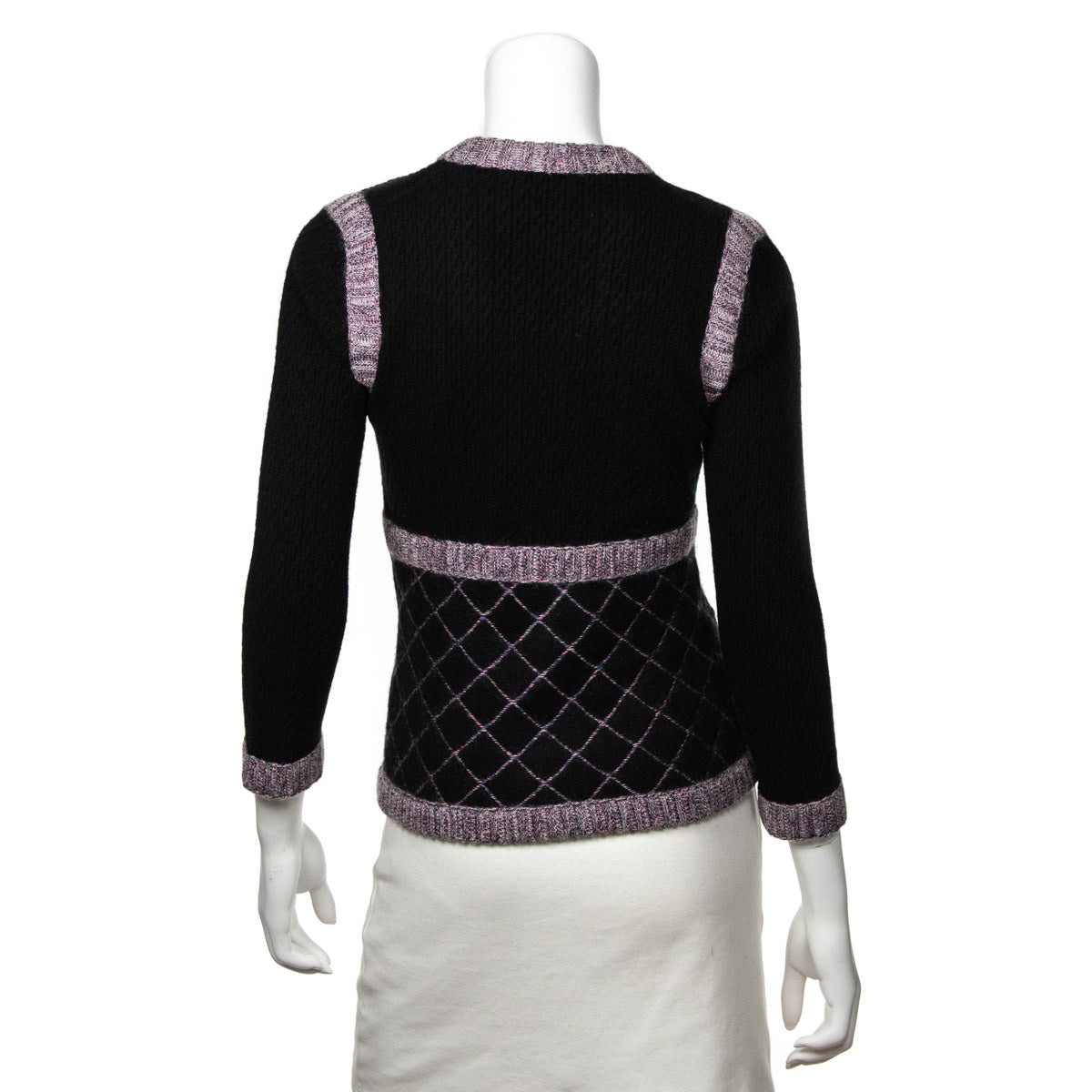 Chanel Black & Pink Silk & Cashmere Blend Brasserie Gabrielle Diamond Cardigan XXS | FR 34