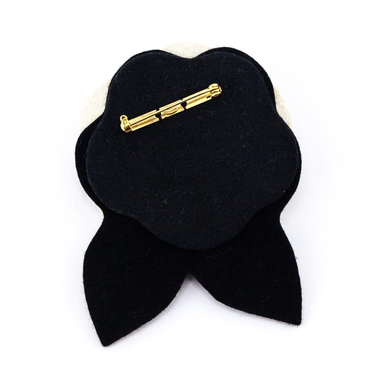 Chanel Black & White Camellia Felt Brooch