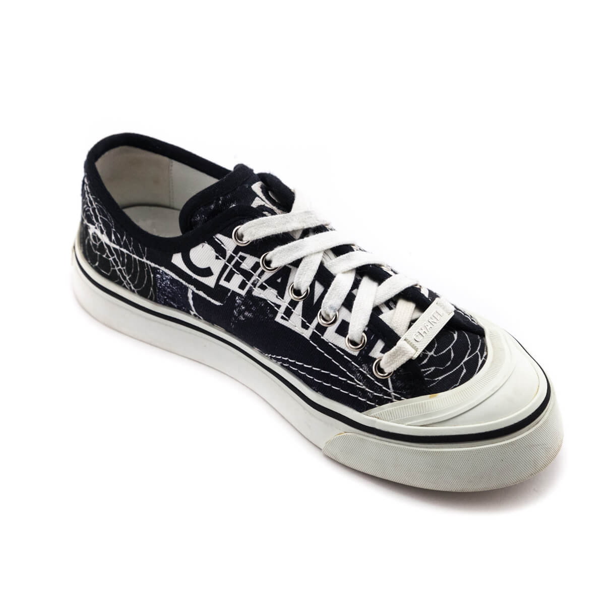 Chanel Black & White Canvas Printed Low Top Sneakers Size US 6.5 | EU 36.5