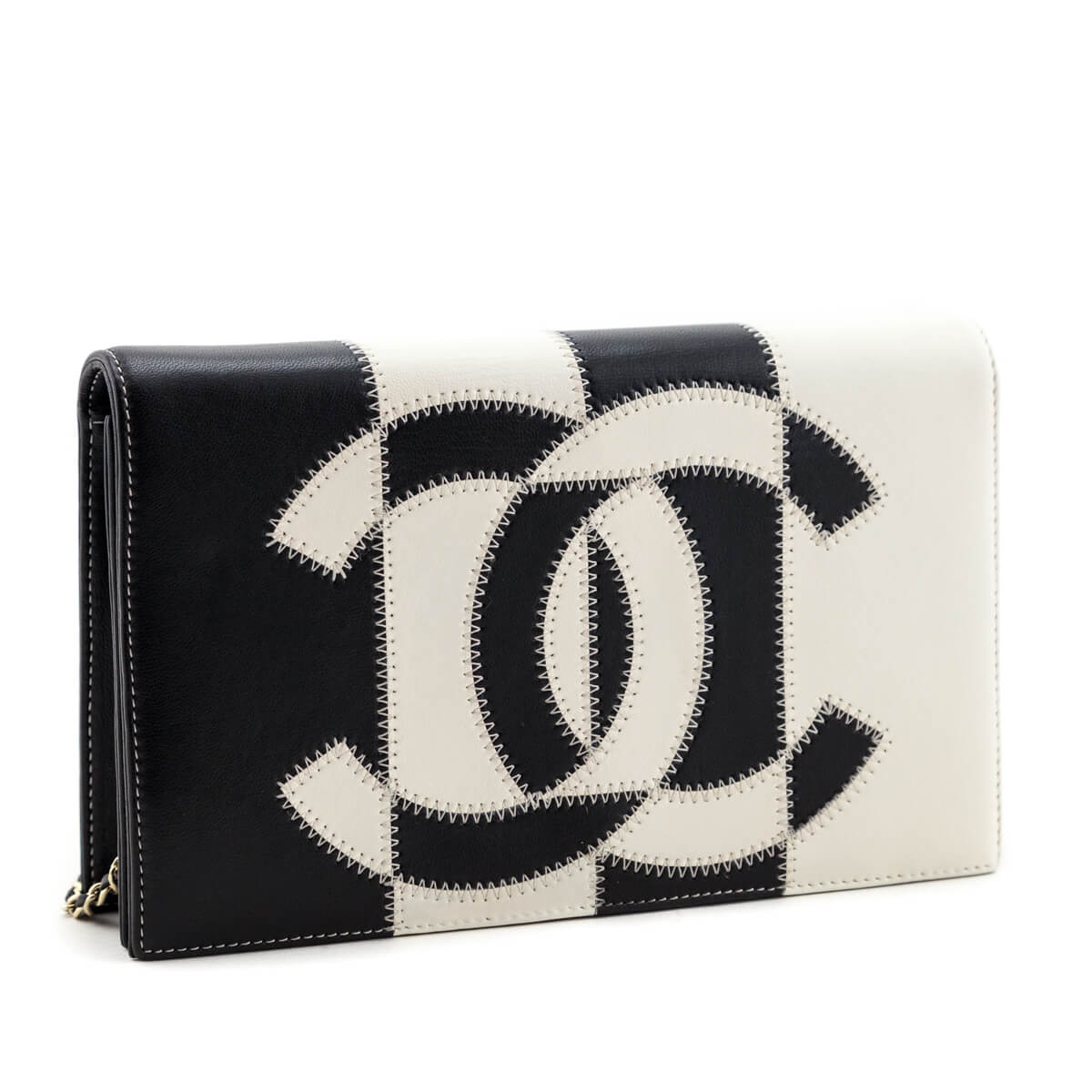 Chanel Black & White Lambskin CC Embroidered Clutch