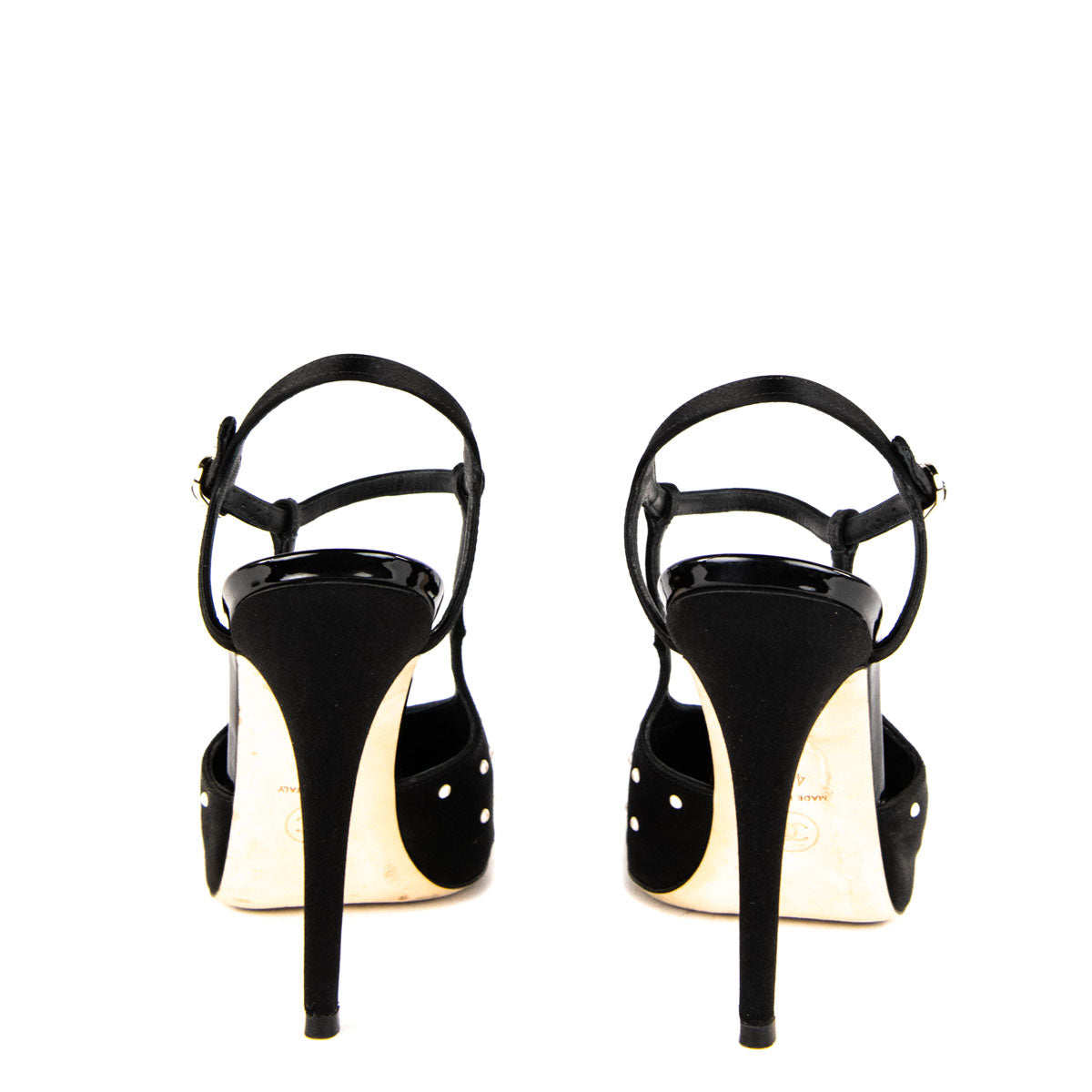 Chanel Black Satin Pearl Embellished CC Pumps Size US 10 | EU 40