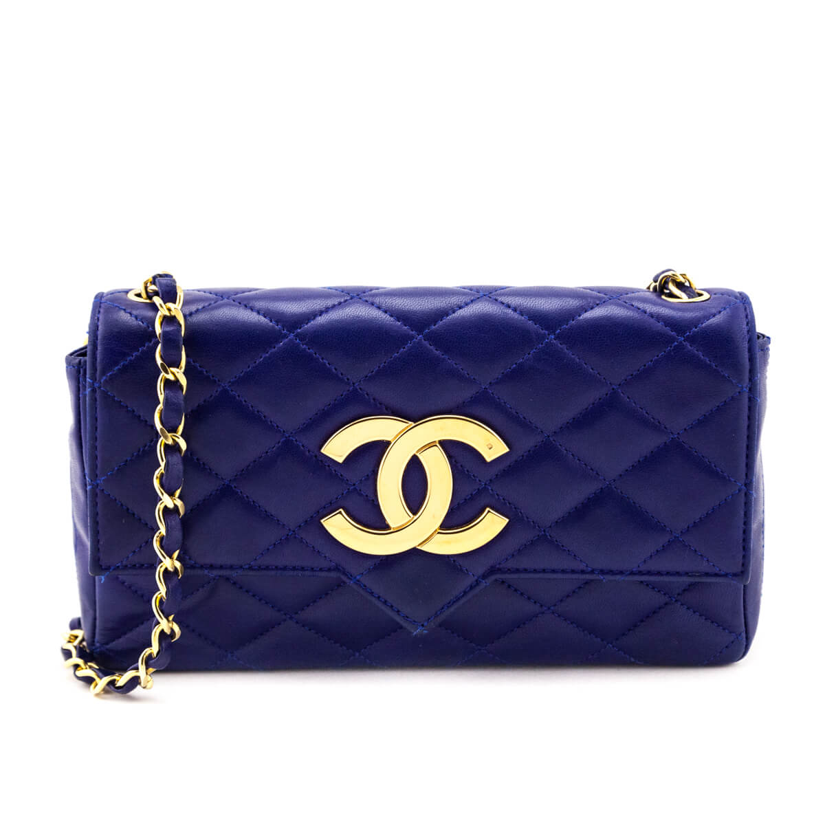 Chanel Blue Lambskin Quilted Vintage Pointed Flap Bag