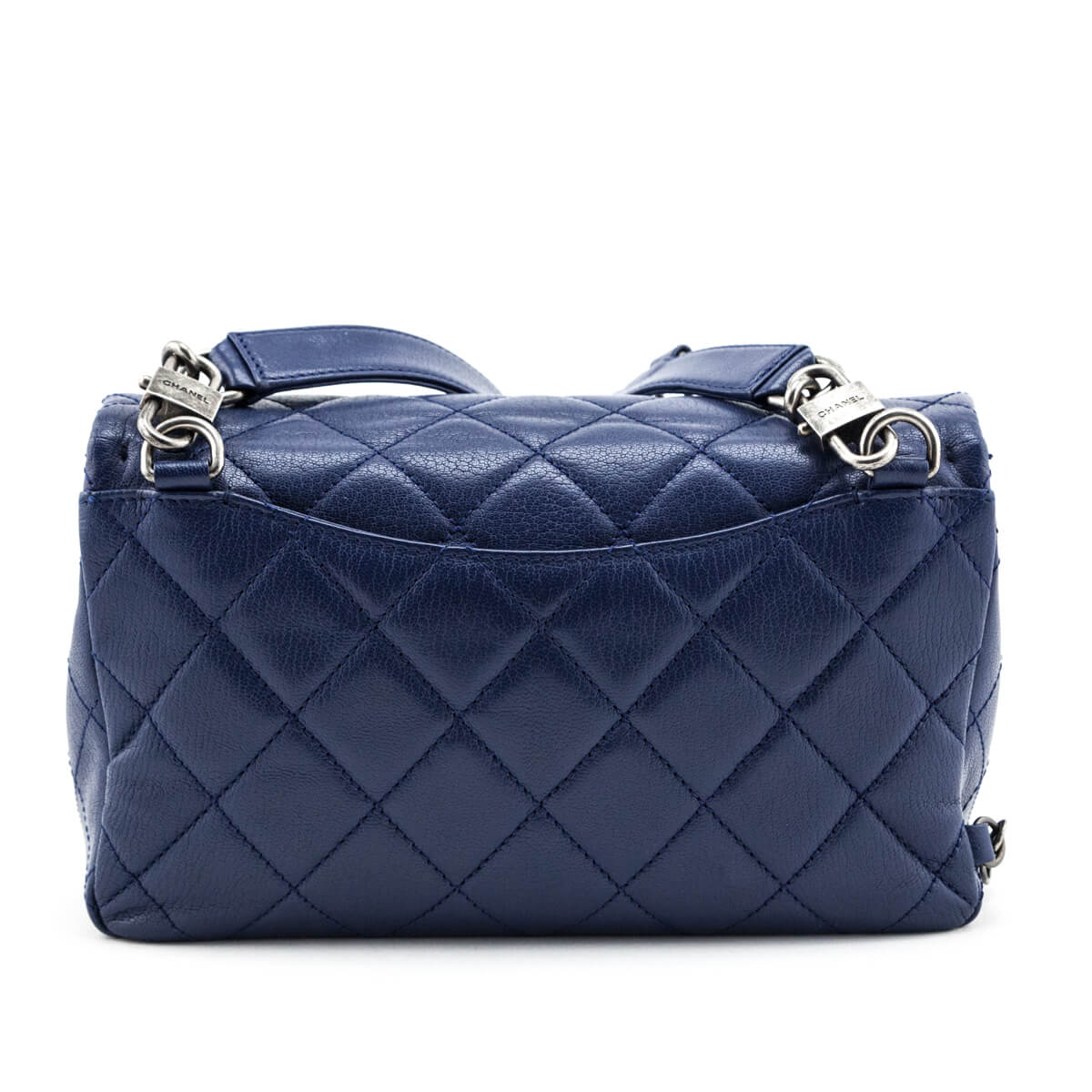 Chanel Blue Quilted Shiny Goatskin Small Double Carry Flap Bag