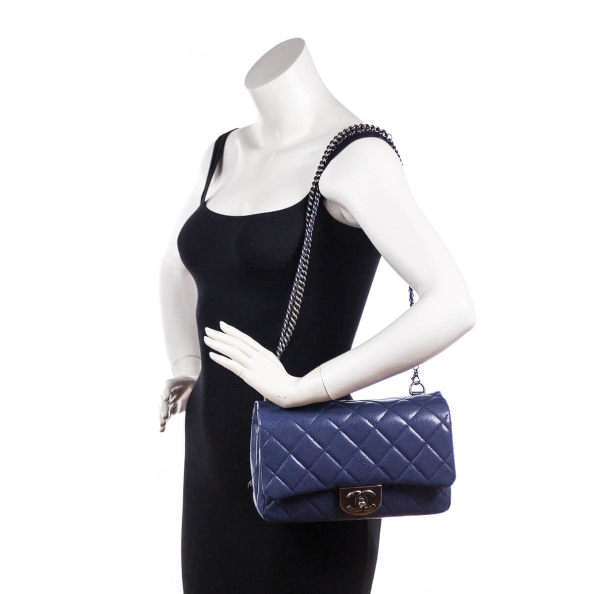Chanel Blue Quilted Shiny Goatskin Small Double Carry Flap Bag