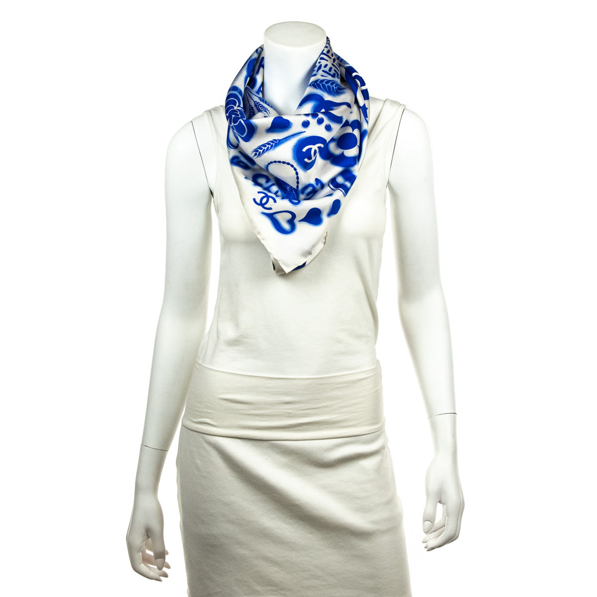 Chanel Blue Silk CC Icon Scarf